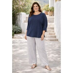 Chicos Soft Chic Sandwashed Beaded Tunic Top 3/4 Dolman Sleeve Navy NWT 3 XL